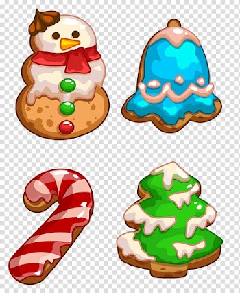 Four assorted baked breads with icings arts, Lebkuchen Christmas cookie , Christmas Cookies transparent background PNG clipart