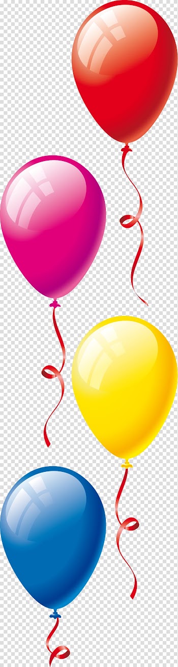 Four assorted-color balloons illustration, Toy balloon Birthday Party , ballons transparent background PNG clipart