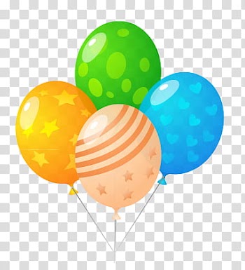 Four assorted-color balloons transparent background PNG clipart
