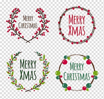 Four assorted-color Christmas , Christmas Laurel wreath Euclidean , 4 Christmas wreath transparent background PNG clipart