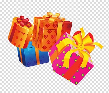Four assorted-color gifts, Ribbon Gift Orange S.A. Happiness, Gift transparent background PNG clipart