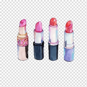 Four assorted-color lipsticks illustration, Chanel Lipstick Cosmetics Watercolor painting Drawing, Hand drawn cosmetics,Lipstick transparent background PNG clipart
