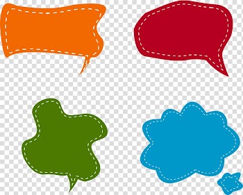 Four assorted-color message pop-up text illustration, Speech balloon Dialog box Bubble, Colorful dialog bubbles transparent background PNG clipart