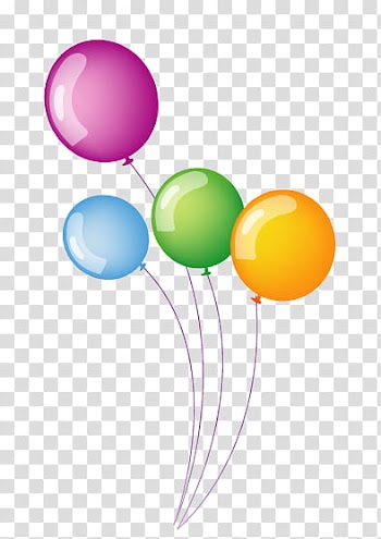Four assorted-color party balloons transparent background PNG clipart