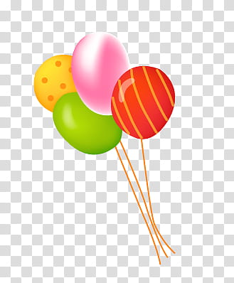 Four assorted-color party balloons transparent background PNG clipart