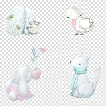 Four assorted-type animal illustrations, Watercolor painting Animal Illustration, Watercolor Fox transparent background PNG clipart