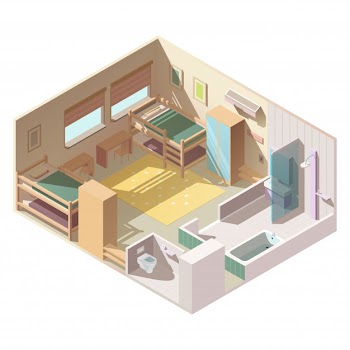 Four-bed room in school camp isometric vector Free Vector