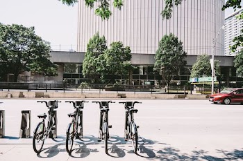 Four Black Parked Bicycles Near the Road