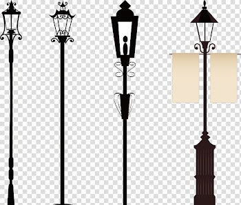 Four black post lanterns illustration, Street light Lighting Chandelier Lantern, Street lights transparent background PNG clipart