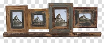 Four building in frames on shelf transparent background PNG clipart
