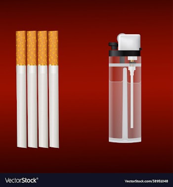 four cigarette and white lighter on isolated