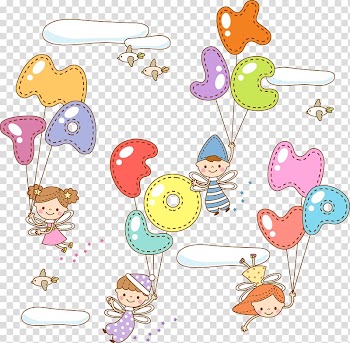 Four fairy holding letter balloons illustration, Cartoon Child Watercolor painting Illustration, cute transparent background PNG clipart