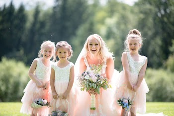 Four Girl's Peach and White Tiered Dresses