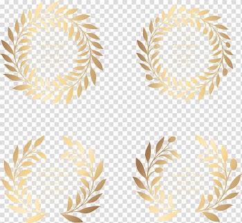 Four gold-colored Olive Ring logo illustration, Leaf Wreath Yellow Olive branch, of gold wheat transparent background PNG clipart