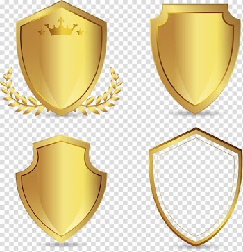Four gold shield logos, Euclidean , hand-painted golden shield transparent background PNG clipart