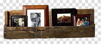 Four in frames on wooden rack transparent background PNG clipart