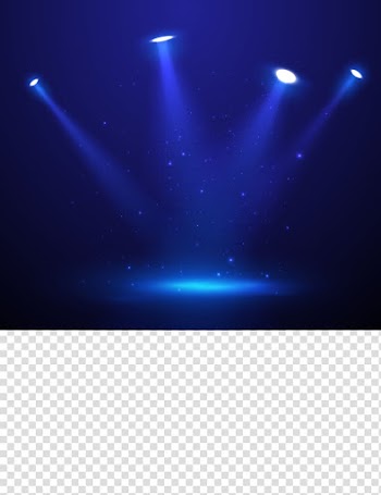 Four lighted blue track lights, Spotlight Stage, fantasy blue stage lighting transparent background PNG clipart