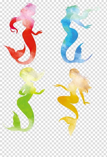 Four mermaid illustrations, Mermaid Silhouette Illustration, Color mermaid silhouette transparent background PNG clipart