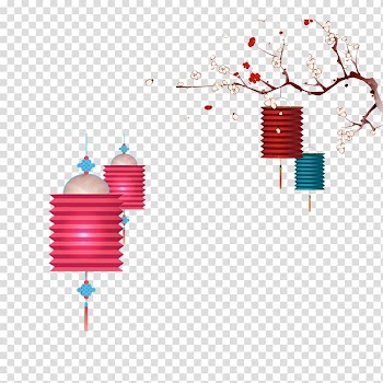 Four paper lanterns with flowers illustration, Laba congee Chinese New Year Mid-Autumn Festival Traditional Chinese holidays, Lantern Plum transparent background PNG clipart
