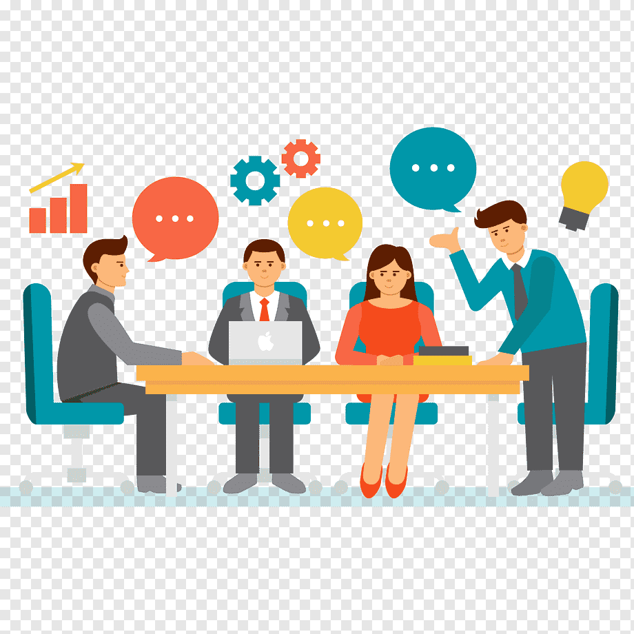 four people discussing illustration, Businessperson Meeting, teamwork, company, text, people png