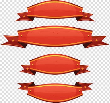Four red banners illustration, Ribbon Circus Cartoon, Circus transparent background PNG clipart