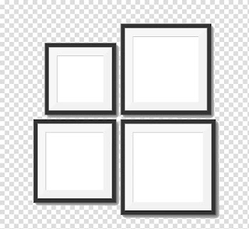 Four square white and black frames s, Wall decal Printmaking Printing Poster, Square Frame transparent background PNG clipart