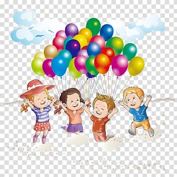 Four toddler's holding balloons , Drawing , Beach children playing with balloons material transparent background PNG clipart