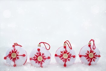 Four White And Red Christmas Baubles