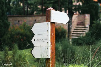 Four white street signposts mockup | Free stock psd mockup - 535516