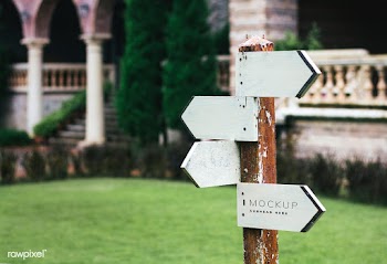 Four white street signposts mockup | Free stock psd mockup - 535531