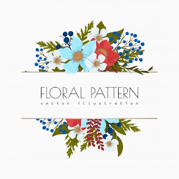 Fower page boarders - red, light blue, white flowers Free Vector