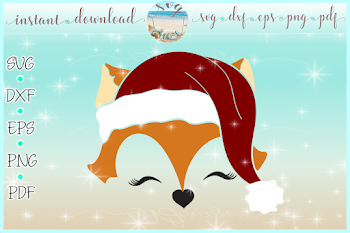 Fox Face with Santa Hat Christmas SVG DXF EPS PDF PNG Files