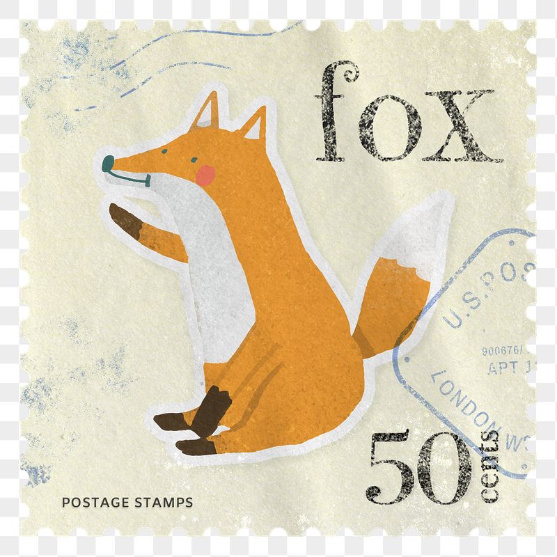 Fox png post stamp sticker, | Free PNG - rawpixel