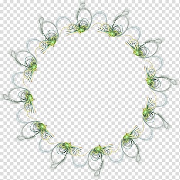 Fractal frame preview, round green and yellow lace artwork transparent background PNG clipart