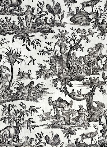 Fragment of Copperplate Printed Cotton with "Les quatres parties du monde" Design (1788) by Jean&ndash;Baptiste Marie H&uuml;et. Original from The Cleveland Museum of Art. Digitally enhanced by rawpixel.