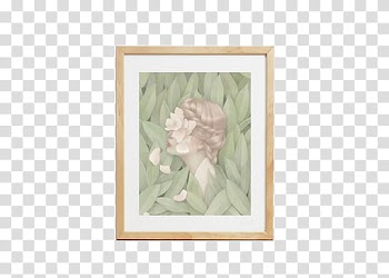 Frame , braided hair woman in middle of green leaves painting transparent background PNG clipart
