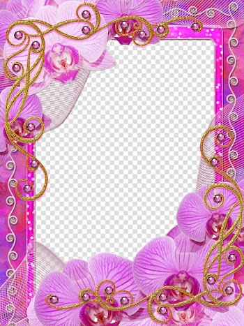 Frame Charm of Orchids, pink floral border transparent background PNG clipart