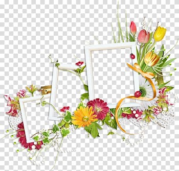Frame Floral design , Cartoon flowers green leaves white frame transparent background PNG clipart