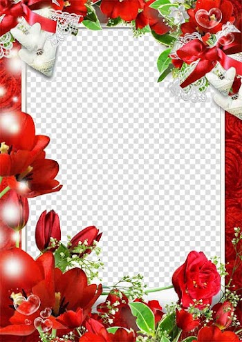 Frame Love , Love Frame Free , red and green flowers border transparent background PNG clipart
