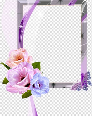 Frame, rectangular gray frame with flowers transparent background PNG clipart