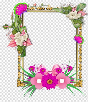 Frame, rectangular pink, green, and white floral frame transparent background PNG clipart