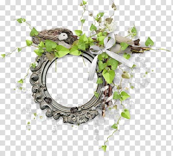 Frame, round gray frame with ivy plant transparent background PNG clipart