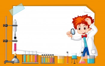 Frame template design with kid in science lab Free Vector