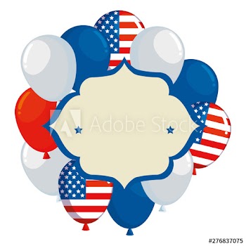 frame with balloons helium floating and usa flag