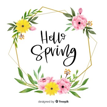 Frame with floral design and hello spring greetings Free Vector