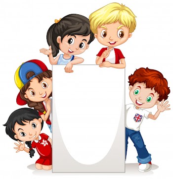 Frame  with happy kids on paper Free Vector