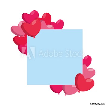 frame with heart shaped party balloons