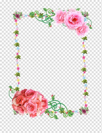 Frame with roses, pink flowers border graphics transparent background PNG clipart