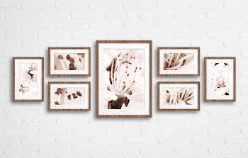 Frames collage with floral posters,seven sets mockup on white bricks textured wall