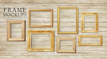 Frames on a wooden wall | Free stock psd mockup - 586066